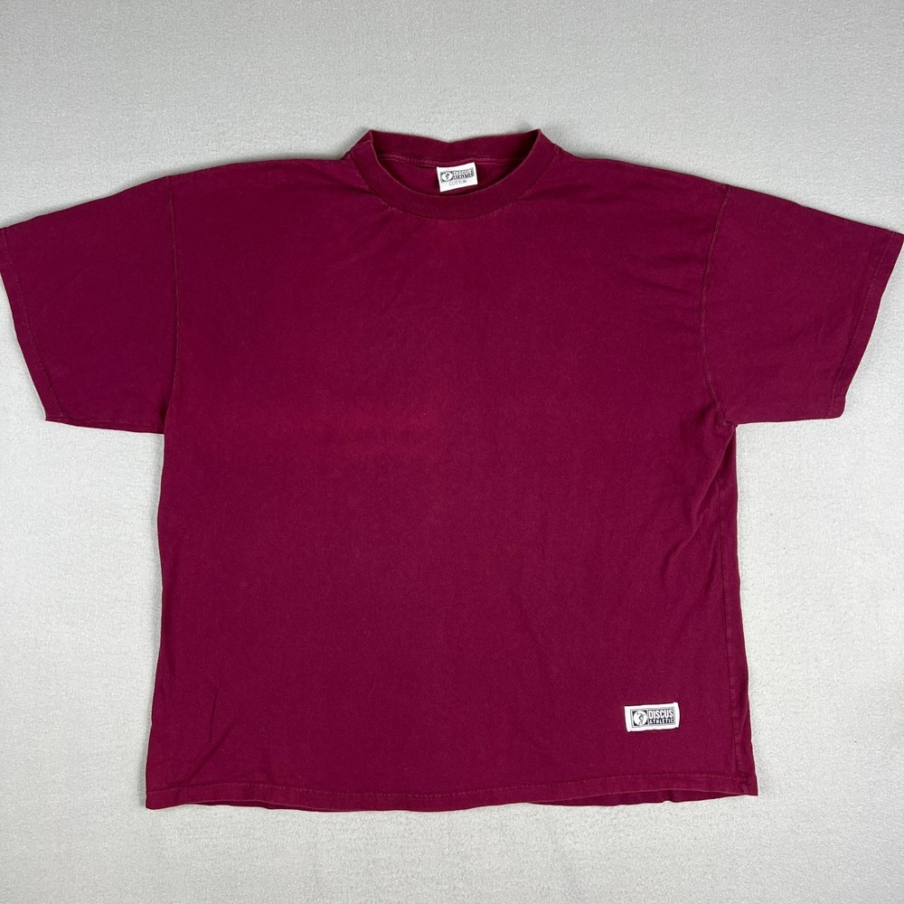 VTG Discus Athletic Blank T Shirt Fits 3XL Short Sleeve Burgundy 1990s Classic